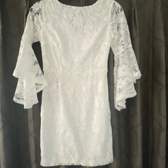 LULU'S White Lace Bell Sleeve Dress - Picture 1 of 4